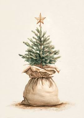 Watercolor Christmas Tree in a Sack