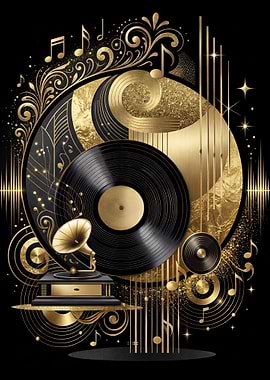 Retro Vinyl Golden Music Art