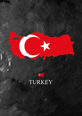 Turkey Flag Map on Dark Background