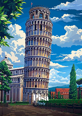 Leaning Tower of Pisa Illustration