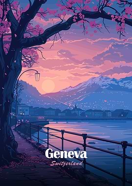 Geneva, Switzerland at Sunset