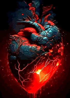 Anatomical Heart with Red and Blue Tones