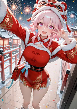 Anime Girl in Chinese New Year Outfit