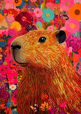 Capybara in Floral Splendor