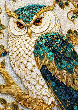 Ornate Owl with Teal and Gold