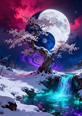 Yin Yang Tree Winter Landscape