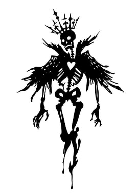 Crowned Skeleton Black and White Art