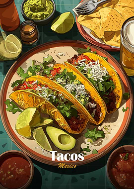 Tacos Mexico Food Illustration