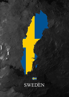 Sweden Flag Map on Dark Background