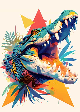 Colorful Crocodile Head with Open Mouth