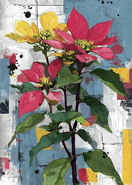 Floral Painting with Poinsettia Flowers