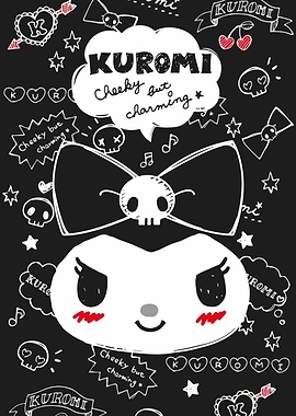 Kuromi Character Black and White Art
