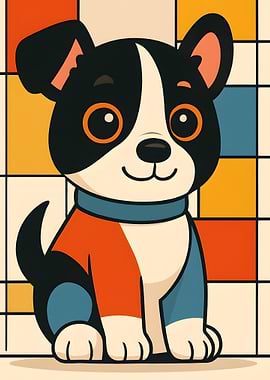 Cartoon Dog with Mondrian-style Background