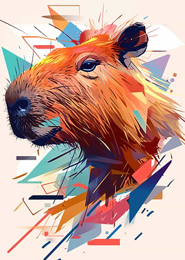 Capybara Portrait with Geometric Accents
