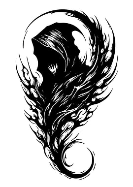 Hooded Figure in Black Ink