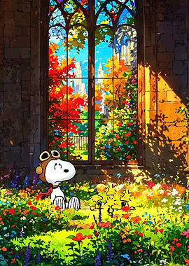 Snoopy and Woodstock in Floral Garden