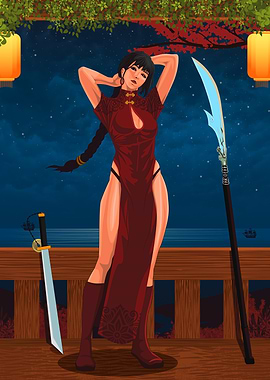 Asian Warrior Woman with Weapons