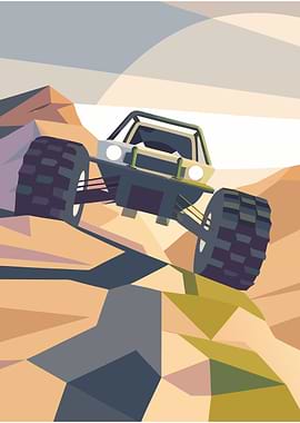 Off-road vehicle climbing a desert hill