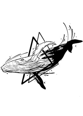 Whale Geometric Black and White Art