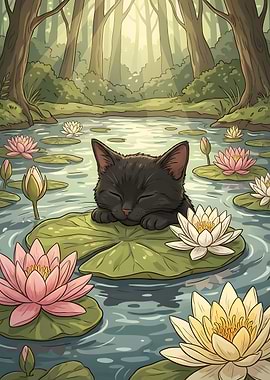 Cat Nap on Lily Pad