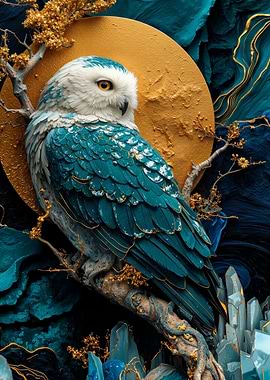 Teal and Gold Owl