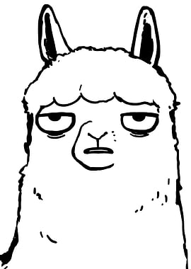 Grumpy Llama Black and White Drawing