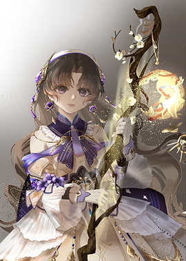 Anime Girl with Staff and Glowing Orb