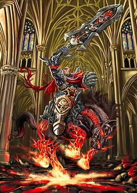 Warrior on Fiery Horse with Sword