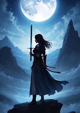 Moonlit Warrior with Sword