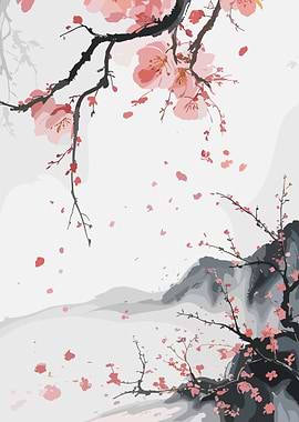 cherry blossoms and mountains