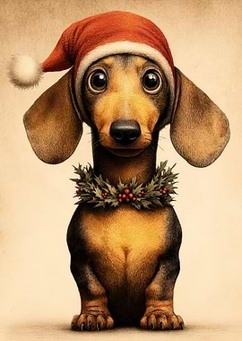 Christmas Dachshund with Santa Hat