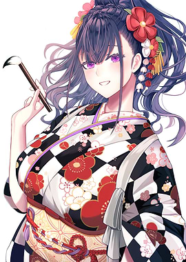 Girl in Kimono with Brush