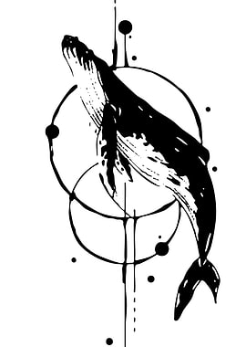Whale Geometric Black and White Art