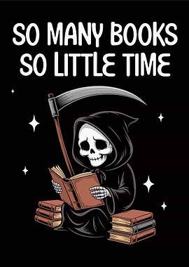 Grim Reaper Reading Books Illustration