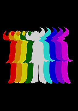 Rainbow Horned Figures on Black