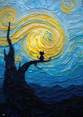 Starry Night Cat Painting