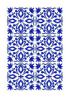 Blue Floral Pattern on White Background