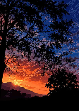 Silhouette Trees at Sunset