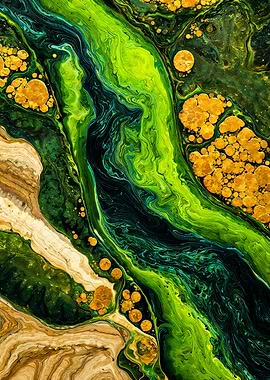 Abstract Green and Gold Fluid Art