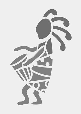 Kokopelli Drummer Gray Silhouette