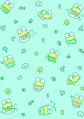 Keroppi Character Pattern on Mint Background
