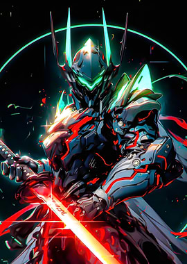 Cyberpunk Samurai Warrior with Glowing Katana