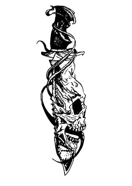 Skull Dagger Black and White Art
