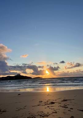 Beach Sunset with Island Silhouette