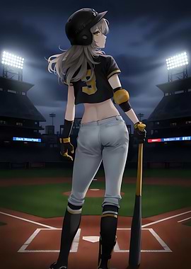 Girl Baseball Player in Stadium