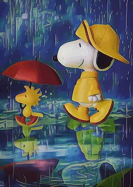 Snoopy and Woodstock in the Rain