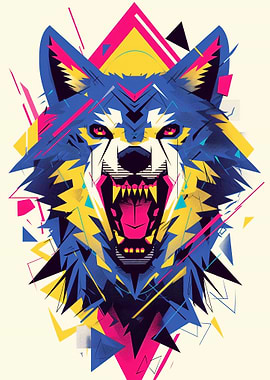 Geometric Wolf Head Art