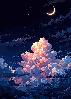 Night Sky with Clouds and Moon