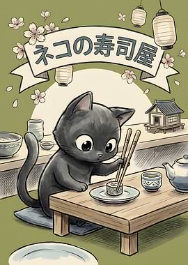 Cat Sushi Restaurant Illustration