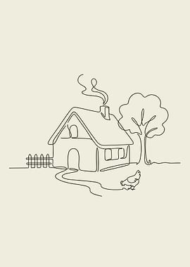 Minimalist Cozy Farm Line Art